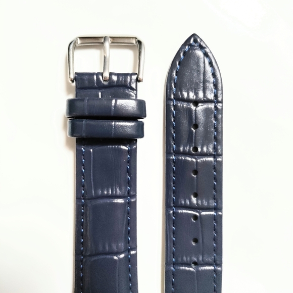 New Dark Blue Genuine Leather Croc. Watch Strap (The Heritage Collection) - Picture 3 of 4